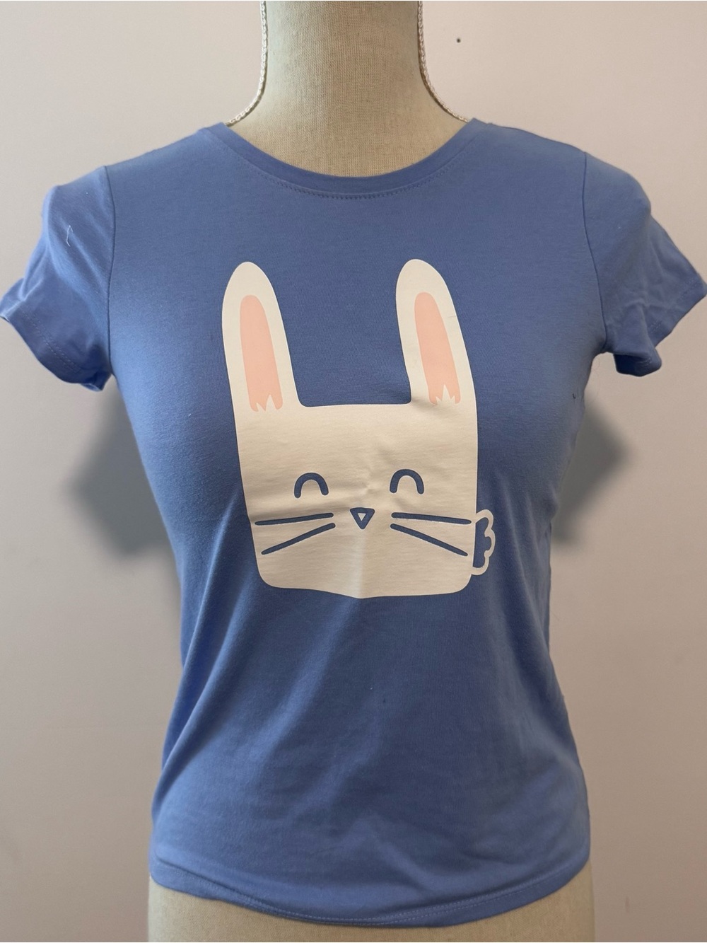 Cat & Jack Cotton Blue White Pink Short Sleeve Bunny Graphic Baby Tee XS kids7/8